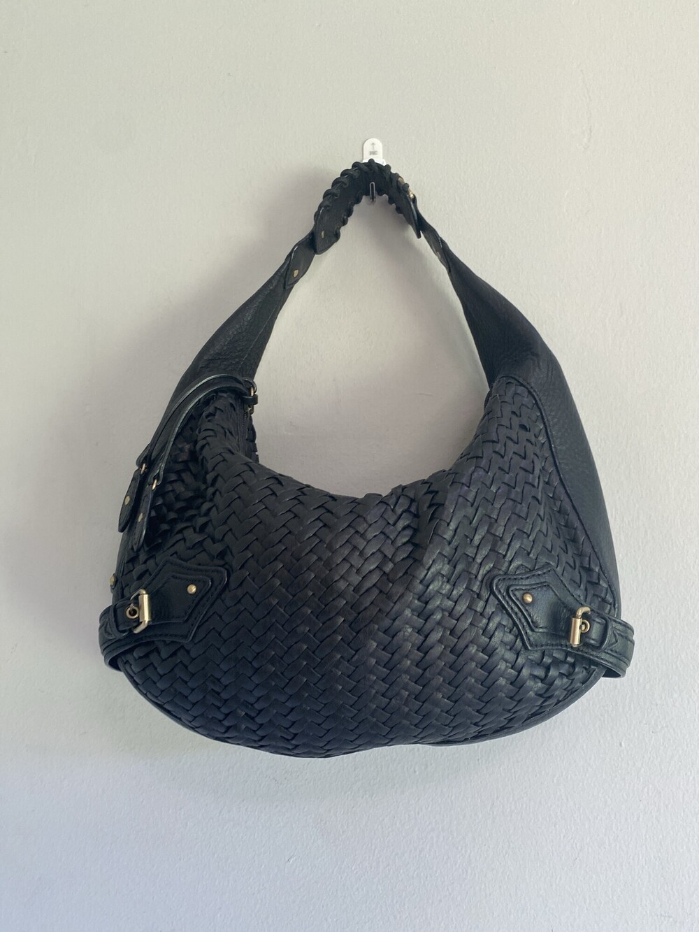 Cole Haan Black Woven Leather Village WeaveHobo Shoulder Bag